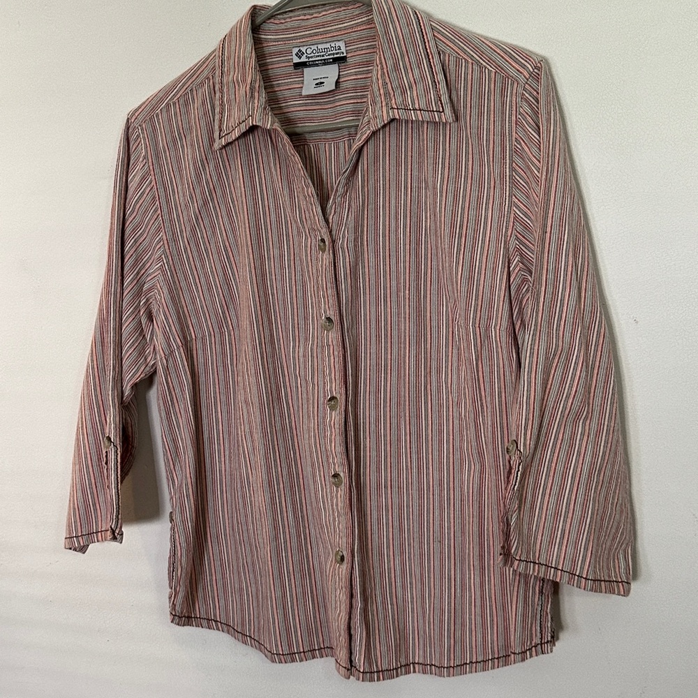Columbia Red and White Striped Casual Shirt